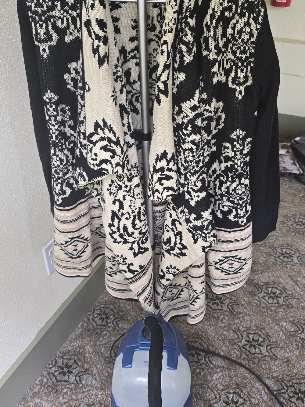Black & Cream Patterned Open Front Cardigan